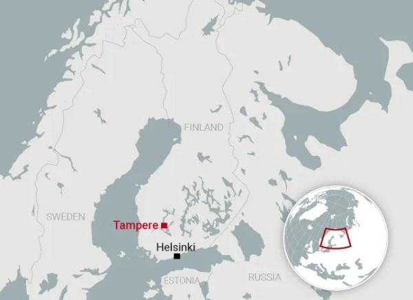 METRO GRAPHICS Карта розташування міста Тампере, Фінляндія (Зображення: datawrapper/Metro)