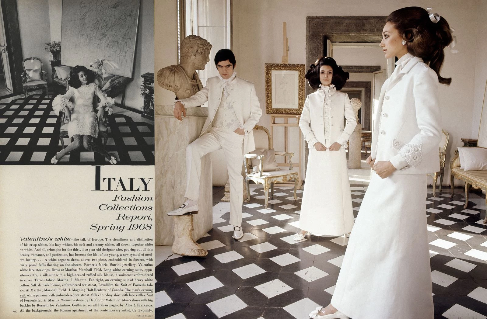 Знято в римській квартирі Сая Твомблі. Фотог: Генрі Кларк, Vogue, 15 березня 1968 року3