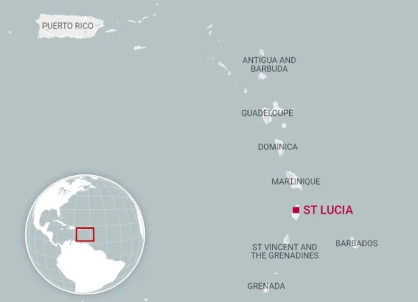 Карта Карибського басейну з позначенням Сент-Люсії