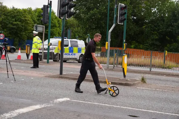 A police cordon at the scene of a fatal crash involving a police car and a Volkswagen Passat on the A66 in South Bank, near Middlesbrough.