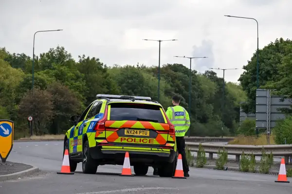 Police at a road block on A66 in South Bank, Middlesbrough, after a fatal crash