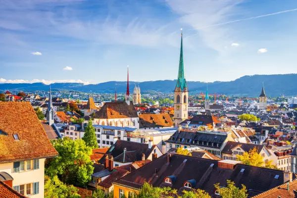 Zurich, Switzerland cityscape with church steeples in the afternoon.; Shutterstock ID 2605351919; purchase_order: -; job: -; client: -; other: