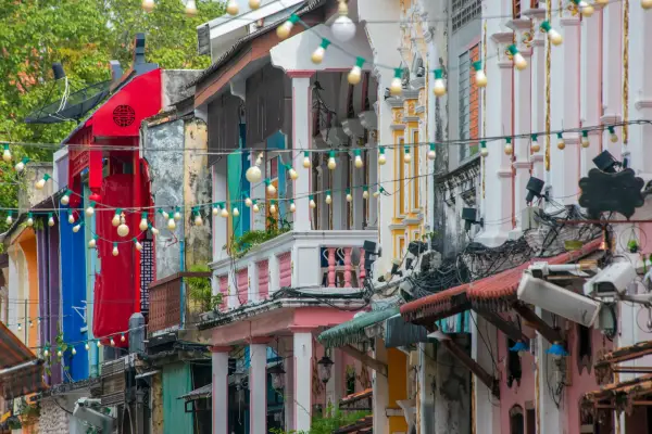 Phuket old town with old buildings in Sino Portuguese style.