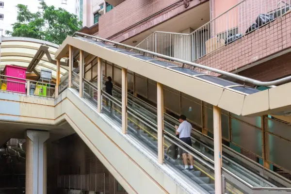 Hong Kong - April 21, 2019: the Central-Mid-Levels escalator, the longest outdoor escalator in the world
