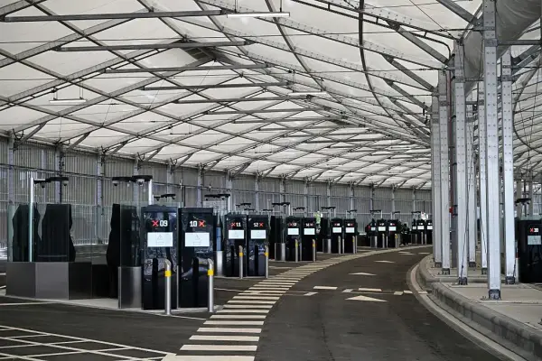 Automated European Union Entry/Exit System (EES) kiosk's are pictured during a press preview on the rollout of the EU's new Entry-Exit System (EES) at Eurotunnel, south east England on September 23, 2025. The European Union's new border-check system for non-EU nationals, the so-called Entry/Exit System (EES), which will do away with passport stamps, is set to finally launch October 12. (Photo by Justin TALLIS / AFP) (Photo by JUSTIN TALLIS/AFP via Getty Images)