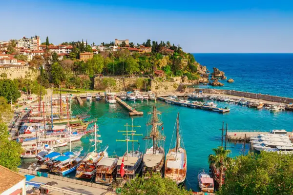 Kaleici port in Antalya, Turkey. Old town and harbor in sunny summer; Shutterstock ID 2492249391; purchase_order: -; job: -; client: -; other: