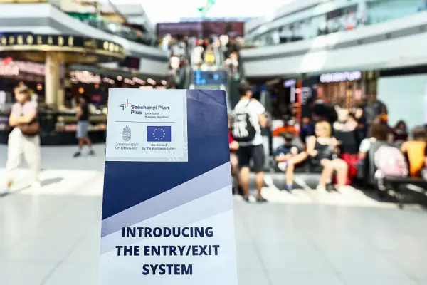 Informational leaflet about The European Entry/Exit System EES at Budapest airport. The pamphlet was distributed in Budapest airport, as since the introduction of the new measure long queues with passengers, delays and increased waiting time have been occurred at the airports around Europe or those serving flights to EU. Budapest, Hungary on July 27, 2026 (Photo by Nicolas Economou/NurPhoto via Getty Images)