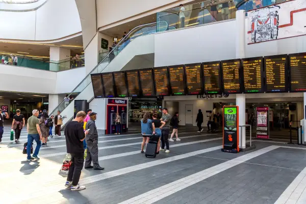 BIRMINGHAM, THE UNITED KINGDOM - SEPTEMBER 3, 2023: Timetable at Birmingham New Street train station in Birmingham, England, United Kingdom; Shutterstock ID 2512249605; purchase_order: -; job: -; client: -; other: