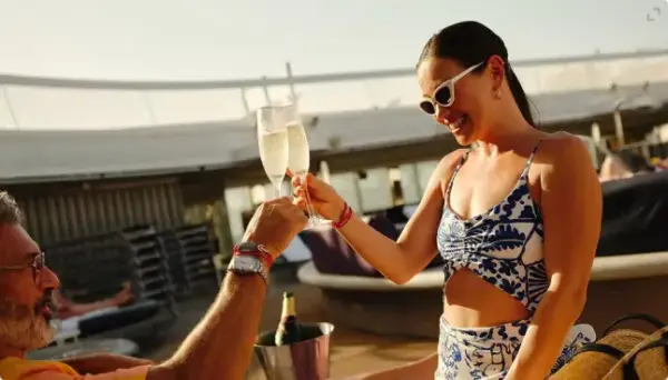 Adults drinking onboard Virgin Voyages new Brilliant Lady ship (Picture: Virgin Voyages)