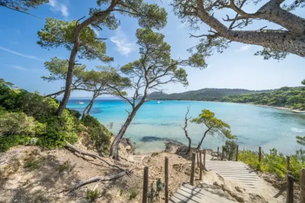 World famous beautiful Notre Dame beach (Plage Notre-Dame) on Porquerolles island (l'?le de Porquerolles), France; Shutterstock ID 2434642611; purchase_order: -; job: -; client: -; other: