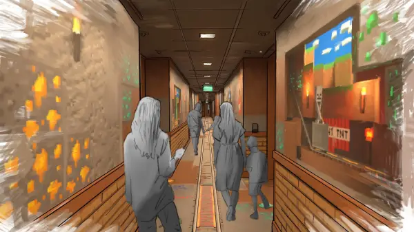 Minecraft World Hotel corridor illustration